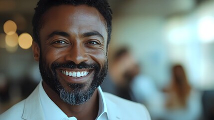 Group of office professionals in a bright white office smiling and laughing together as they celebrate achieving their project goals The space is filled with natural light and clean modern furnishings