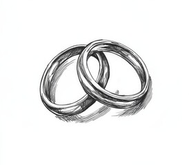 Classic black and white sketch of interlocking wedding rings on white background