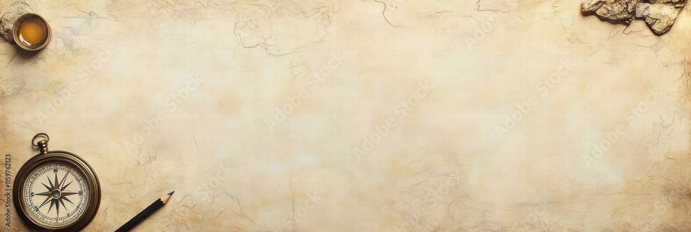 Poster Vintage map with compass and pencil for exploration and adventure planning. Generative AI