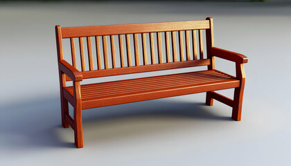 A rich reddish-brown wooden park bench with armrests, isolated on a neutral background. Ideal for design projects, showcasing outdoor furniture.