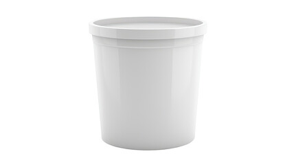 A plain white plastic bucket, often used for storage or carrying various materials.