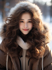 하얀 눈 속 따뜻한 미소의 여성 A Warm Smile in the White Snow