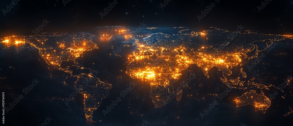 Poster a global network map showing glowing data pathways between continents on earth, symbolizing seamless
