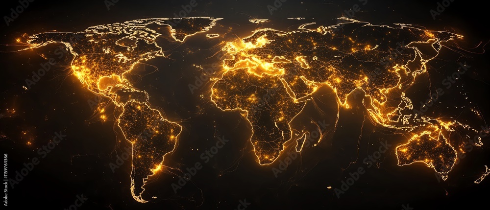 Poster a global network map showing glowing data pathways between continents on earth, symbolizing seamless