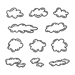 Vector Illustration of Abstract Hand Drawn Doodle Clouds, Sky Shape Vector Collection, Vector Set 