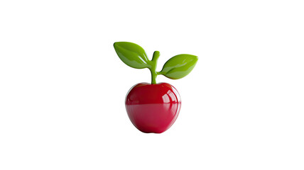 A glossy red apple with green leaves, symbolizing freshness and health.