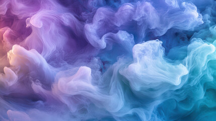 Fototapeta premium A surreal cloudscape with vibrant turquoise and lavender tones, a dreamlike contrast against a soft gradient sky, the clouds appearing as if carved from soft cotton