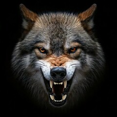 The muzzle of an evil wolf on a black background © Mis_TiKa