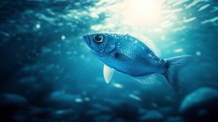 Naklejka premium Abstract 3D Bright Light Fish in Water Background