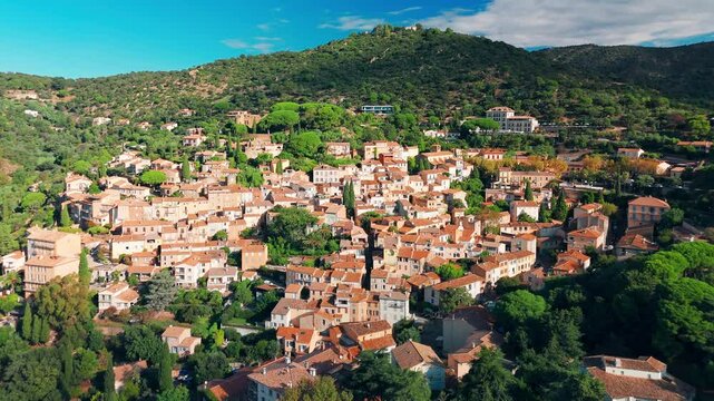 Aerial view of the Bormes les memosas picturesque village, French riviera