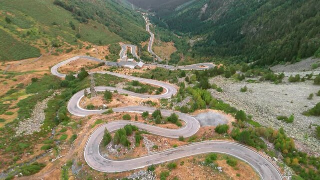 Beautiful winding road through the Gerber Valley, Pyrenees mountains, Spain