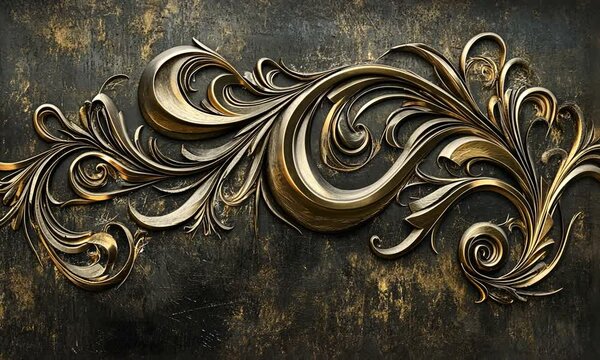 Ornate Gold and Dark Brown Filigree Scrollwork on a Textured Background