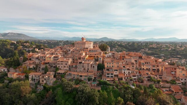 Aerial view of the Hauts de Cagnes village, Cagnes-sur-Mer, Cote d'Azur, France.