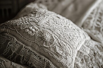 High-quality handmade vintage lace sheet set with intricate floral patterns, perfect for a luxurious bedroom look.