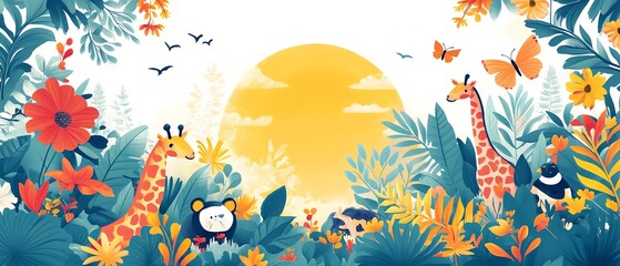 A colorful World Wildlife Day design with animals and vibrant nature scenes, perfect for spreading environmental awareness, with copy space for messaging