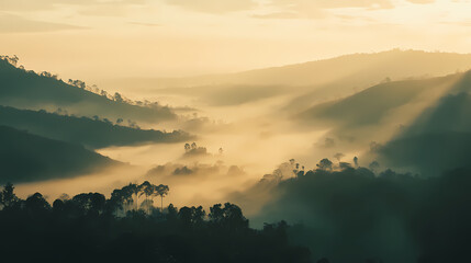 Kalambo falls morning nostalgia vintage sepia tone misty fog rolling hills warm nostalgic lighting wistful melancholic atmosphere reminiscence nostalgia simplicity. Wistful. Illustration