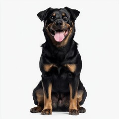 Obraz premium Energetic rottweiler dog sitting on a white background