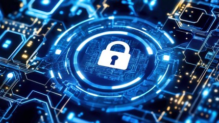 Futuristic Technology Overlay with Lock Icon