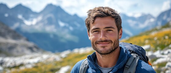 An idyllic alpine scene with Papaver alpinum Rhaetian Alps poppies flourishing on rocky mountain slopes, with the Dolomites dramatic scenery in the distance