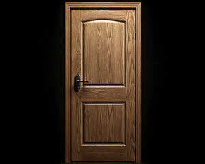 Fototapeta premium Elegant interior wooden door, dark background, closed door, modern design, home improvement, wood grain texture.