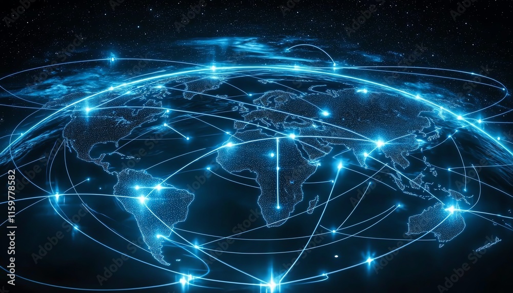 Aufkleber A futuristic concept of global network connectivity on Earth, with glowing digital lines and data streams connecting continents, symbolizing cyber technology