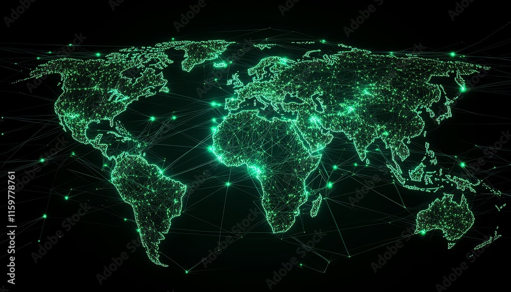 Poster A global network map showing glowing data pathways between continents on Earth, symbolizing seamless data transfer and cuttingedge cyber technology