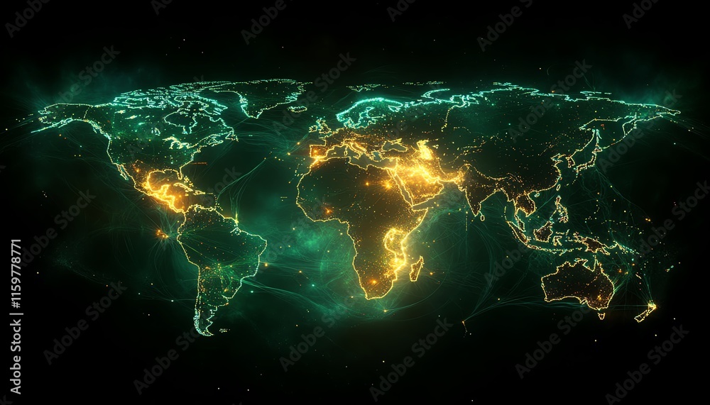 Aufkleber A global network map showing glowing data pathways between continents on Earth, symbolizing seamless data transfer and cuttingedge cyber technology