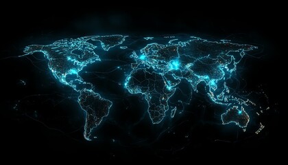 A global network map showing glowing data pathways between continents on Earth, symbolizing seamless data transfer and cuttingedge cyber technology