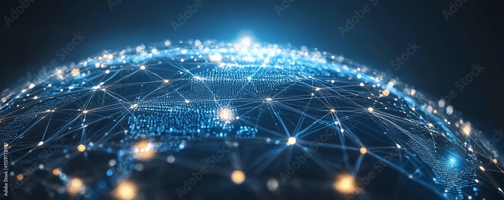 Aufkleber A hightech digital globe with interconnected nodes, data transfer lines, and cybernetic elements, representing global communication and technology advancement