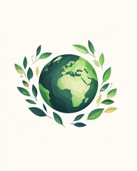 A minimal Earth Day logo featuring a green Earth silhouette with small leaves, placed on a pristine white background for a fresh and modern aesthetic