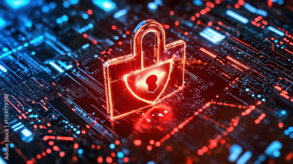 Poster modern digital interface with lock and secure data theme