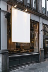 Empty display window of a restaurant in an urban environment. The large advertising space is currently unoccupied, suggesting potential for new business promotions or real estate opportunities.