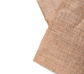 Pieces of burlap fabric on white background