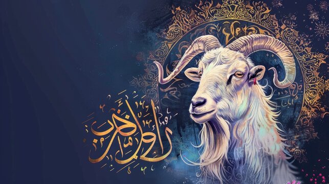 Colorful digital art illustration for Ramadan greeting with calligraphy, symbolizing peace and blessings during the holy month.