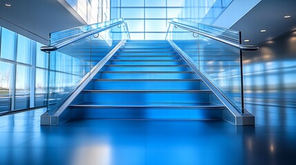 Fototapeta premium Modern Blue Staircase Ascending Towards Light