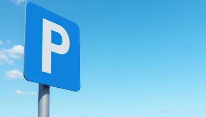Vibrant blue parking sign, clear sky backdrop, bright blue, transportation