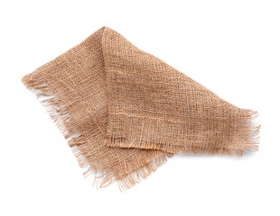 Piece of burlap fabric on white background
