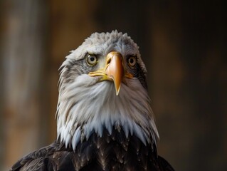 Obraz premium Close-up of a bald eagle with an intense gaze, against a blurred background. This majestic bird is the national symbol of many countries.