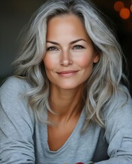 Fototapeta premium A woman with gray hair smiling at the camera