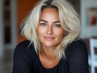 Fototapeta premium A woman with blonde hair and a black shirt