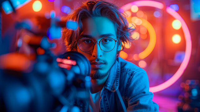 Trendy Content Creator in a Cinematic Setup