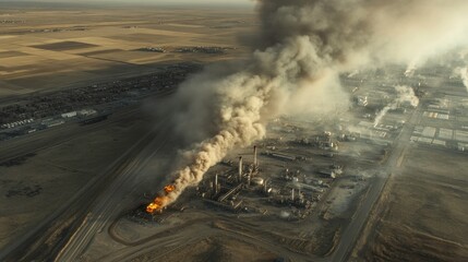 Aerial View of Storms Near Industrial Oil Refinery