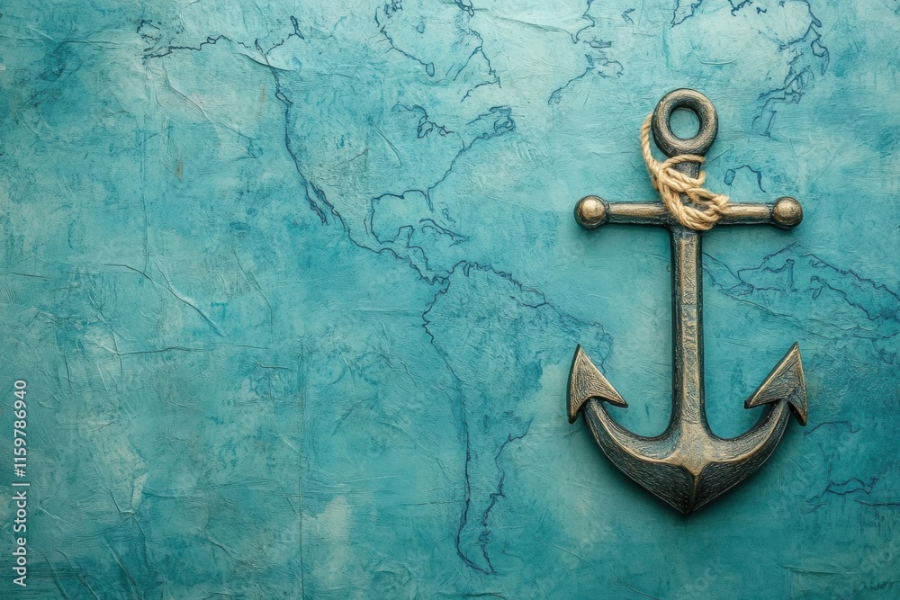 Aufkleber Nautical anchor positioned on a textured map background allowing for design customization and text addition. Generative AI