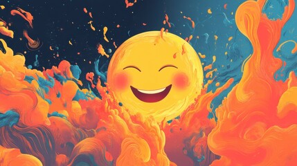Joyful Emoji in Abstract Paint Explosion