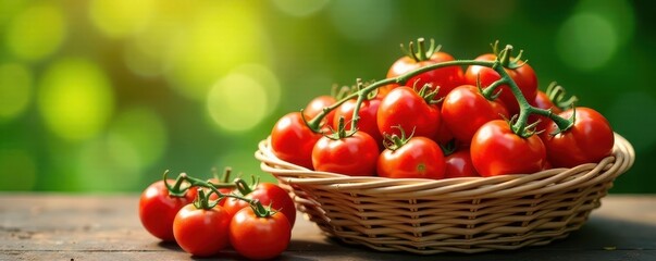 Overfilled wicker basket brimming with bright red tomatoes , food, farm