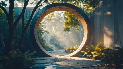 Futuristic Portal to Lush Jungle - Sci-Fi Gateway