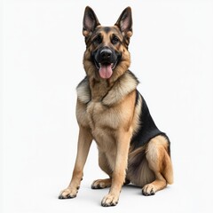 German shepherd sitting on white background with tongue out