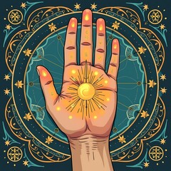 Spiritual Astrology Hand Illustration Palm Reading Palmistry