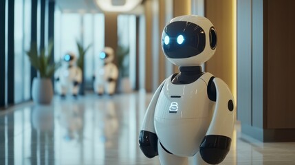 Friendly Robot in Modern Office Lobby