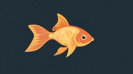 Goldfish Swimming in Dark Blue Water - Flat Design Illustration